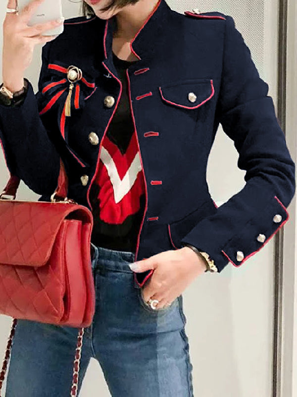 Long Sleeves Loose Buttoned Split-Joint Stand Collar Jackets Outerwear