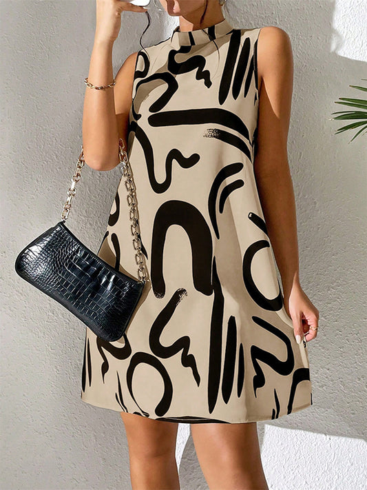 A-line Sleeveless Contrast Color Printed Mini Dresses