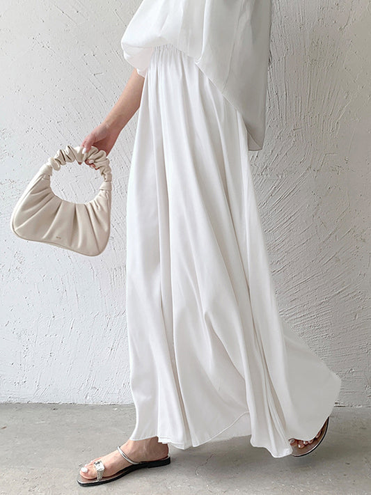 High Waisted Loose Elasticity Pleated Solid Color Culotte Pants
