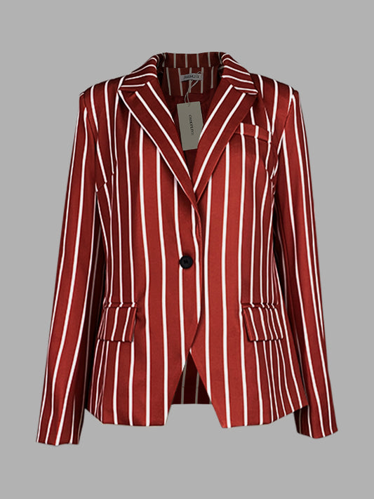 Long Sleeves Loose Striped Notched Collar Blazer Outerwear