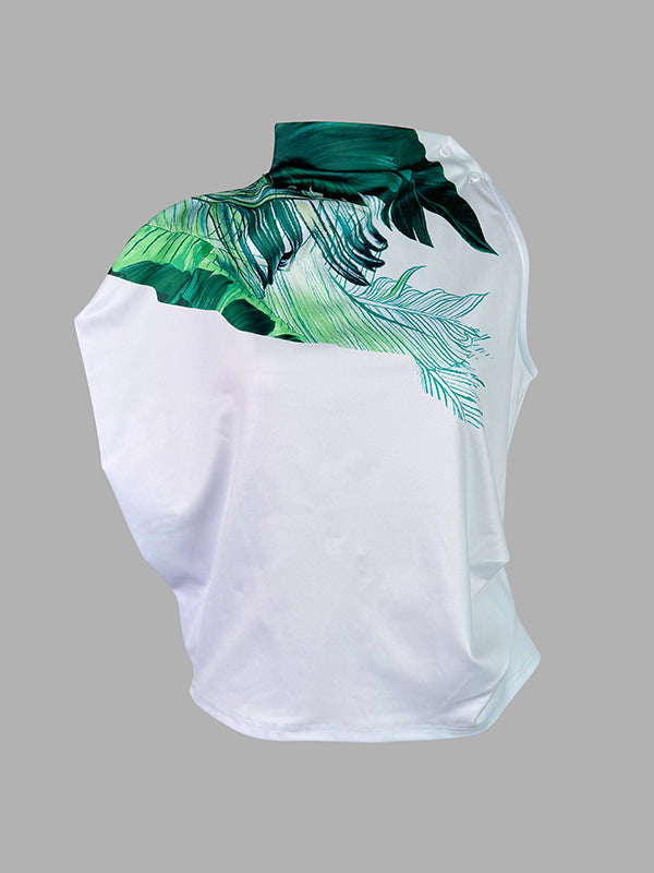 Loose Sleeveless Printed Mock Neck Vest Top