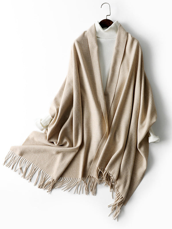 Keep Warm Solid Color Tasseled Shawl&Scarf