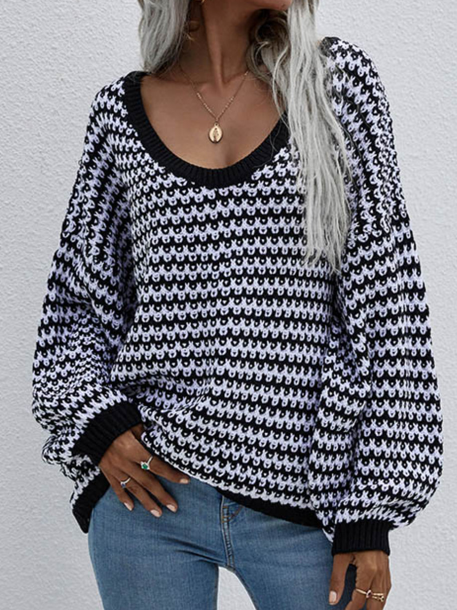 Original Loose Striped 8 Colors V-Neck Long Sleeves Sweater Top