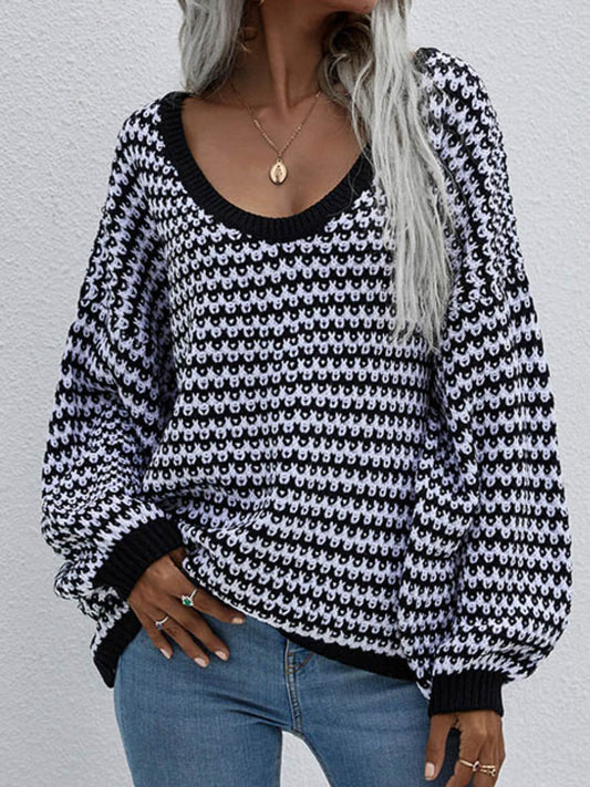 Original Loose Striped 8 Colors V-Neck Long Sleeves Sweater Top