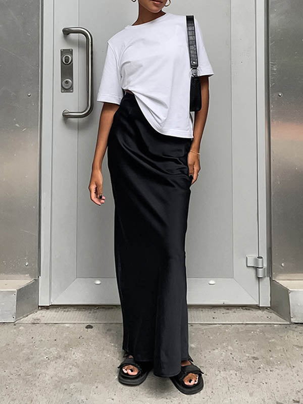 High Waisted Solid Color Skirts Bottoms