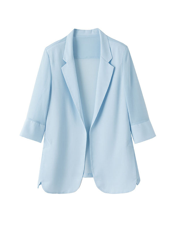 Long Sleeves Loose Solid Color Split-Side Sun Protection Notched Collar Blazer Outerwear