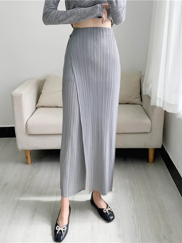 Column Irregularity Pleated Solid Color Casual Pants Bottoms
