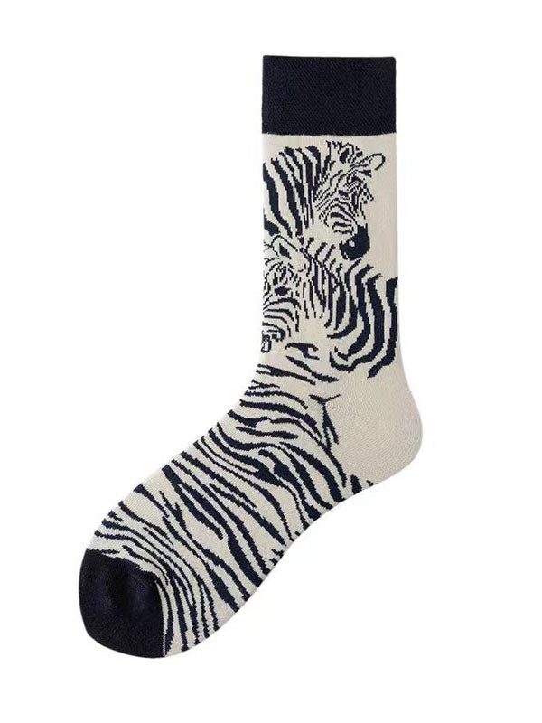 Animal Printed Contrast Color Split-Joint Sweat-Absorbing Zebra Printed Socks Accessories