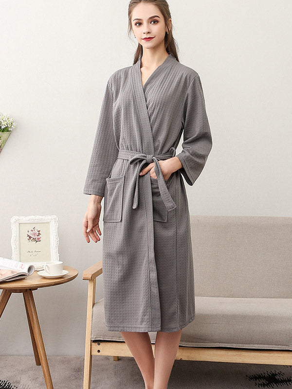 Comfortable Solid Bandage Thin Pajama Robe