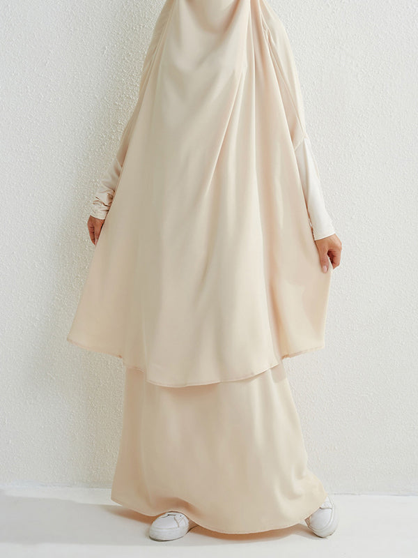 Batwing Sleeves Long Sleeves Muslim Solid Color High Neck Shirts Top + Skirts Bottom Two Pieces Set