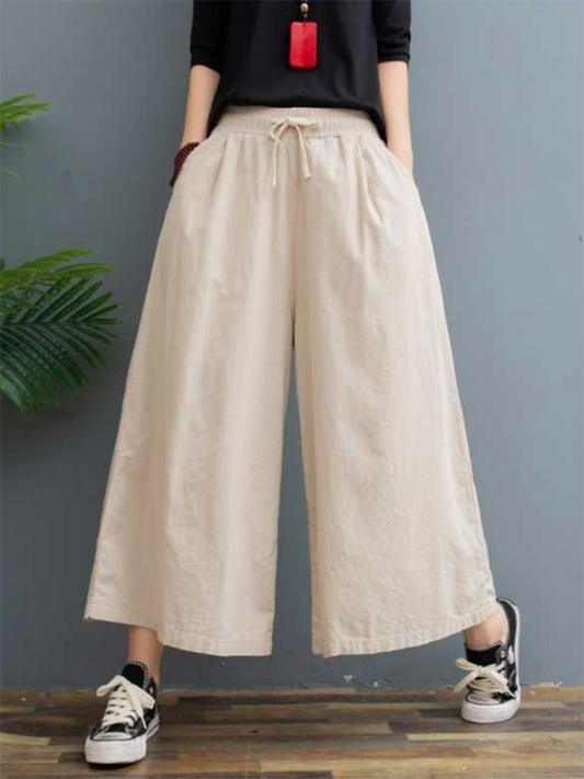 Simple Wide Leg Loose Drawstring Solid Color Casual Pants Bottoms