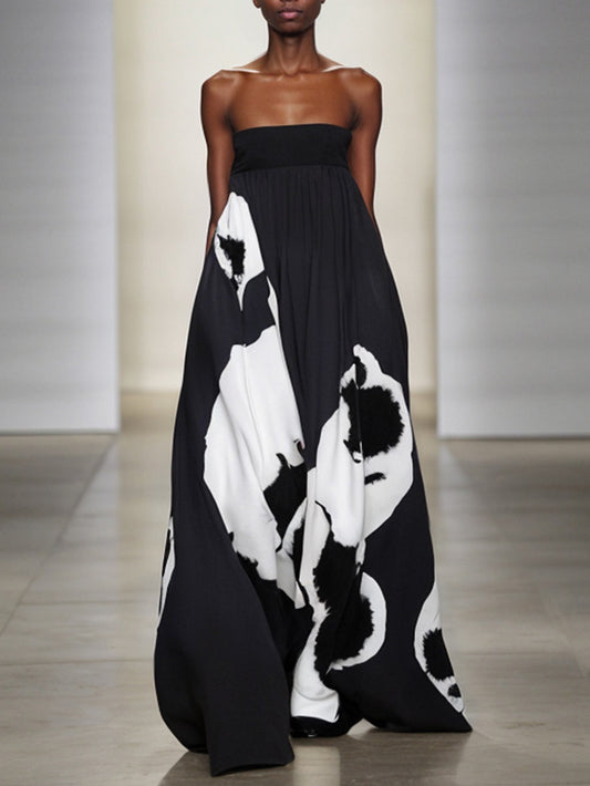 A-Line Loose Pleated Printed Split-Joint Tube Maxi Dresses