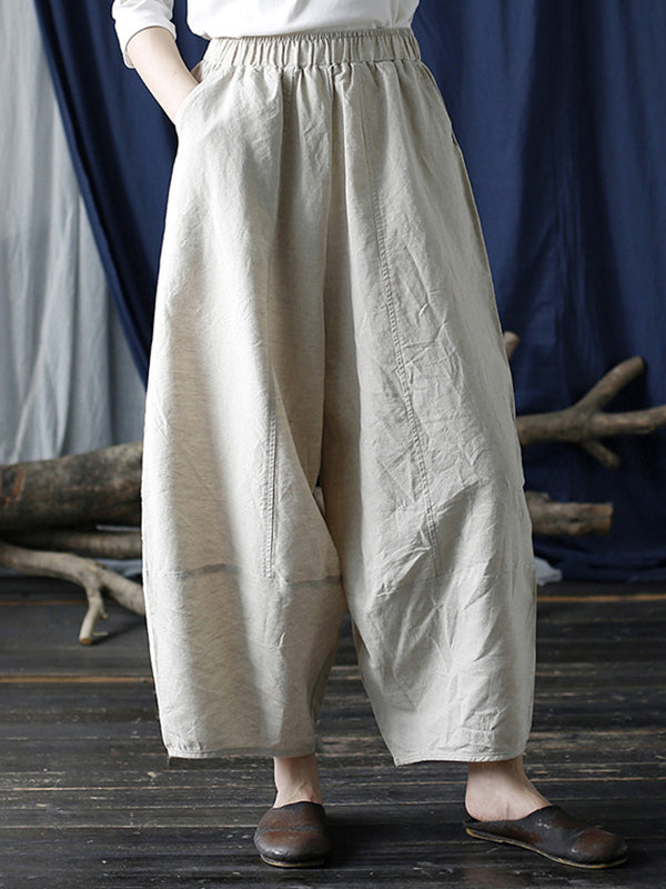 Simple Solid Color Elasticity Waisted Wide Leg Pants