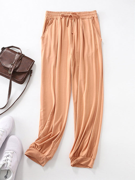 Solid Color Bandage Casual Loose Pajama Pants