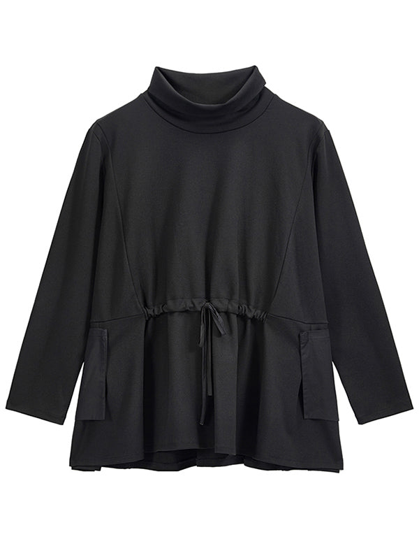 Original Solid Color Smocked High-Neck Sweatshirts