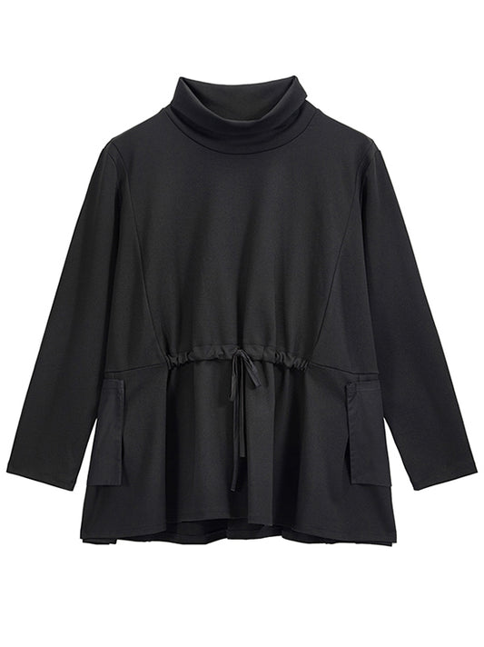 Original Solid Color Smocked High-Neck Sweatshirts