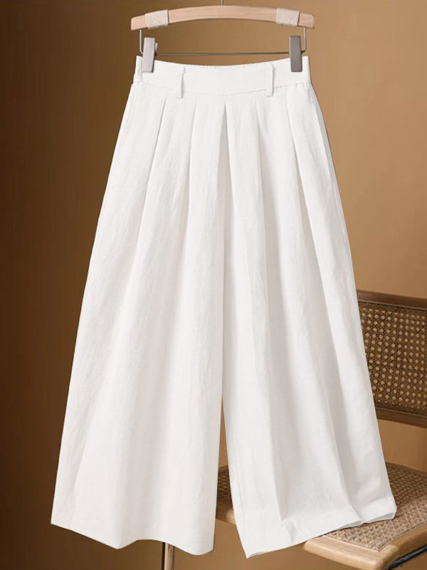 Casual Wide Leg Loose Solid Color Capri-Pants