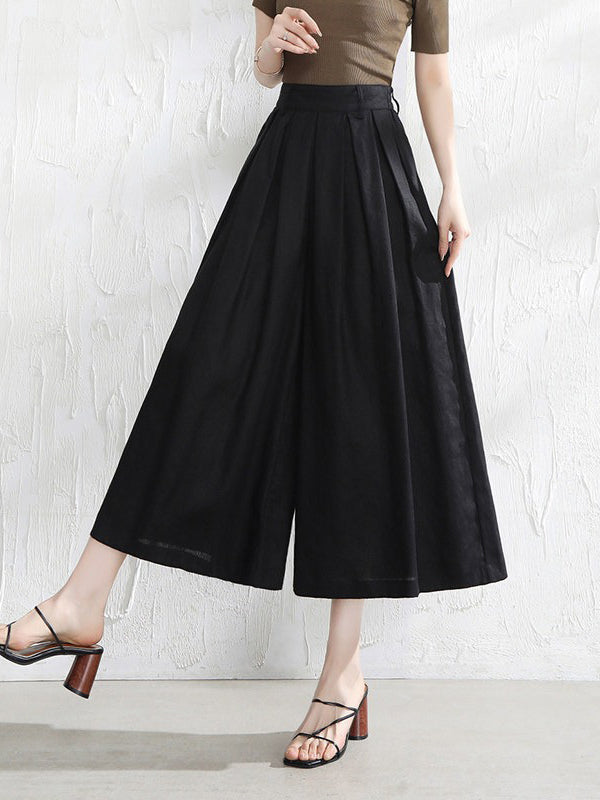 5 Colors Loose Solid Color Ramie Cotton Wide Leg Pants