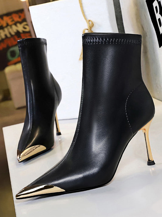 Pointed-Toe Split-Joint Boots Pumps