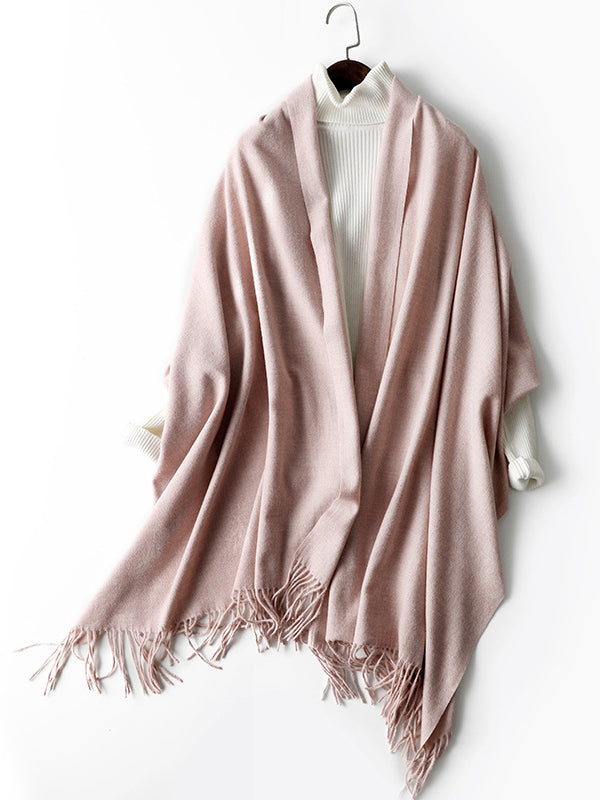Keep Warm Solid Color Tasseled Shawl&Scarf