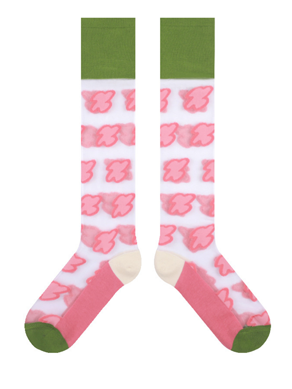 Green Pink Knitted Flower Socks Accessories