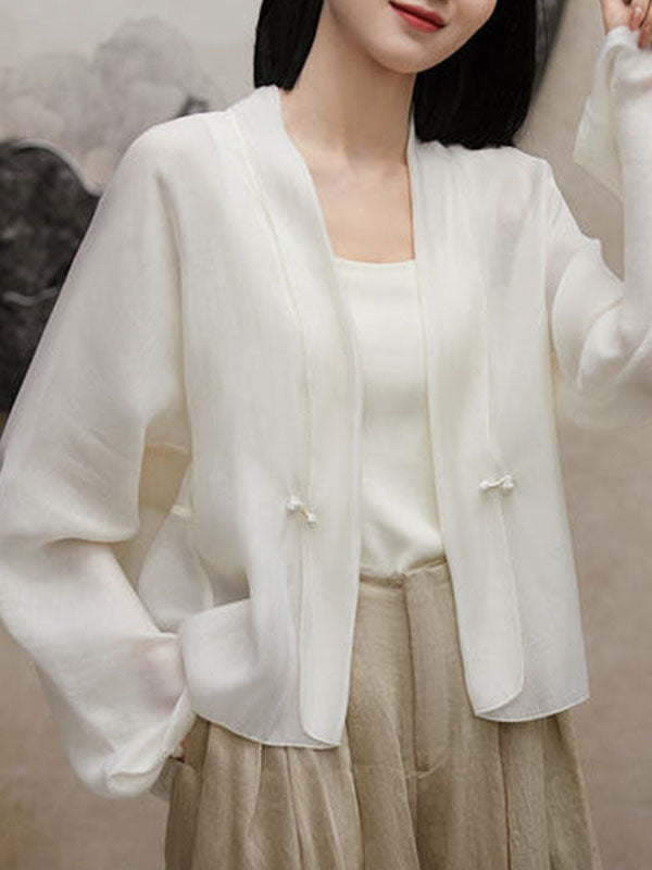 High-Low Long Sleeves Solid Color Collarless Outerwear