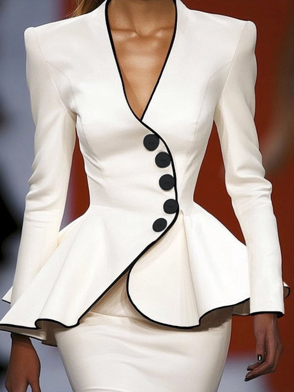 Long Sleeves Buttoned Deep V-Neck Jackets Outerwear