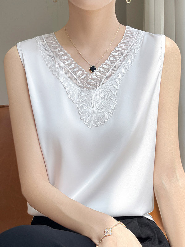 Loose Plus Size Solid Color Split-Joint V-Neck Vest Top