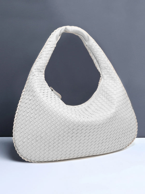 Geometric Solid Color Split-Joint Woven Zipper Bags Handbags