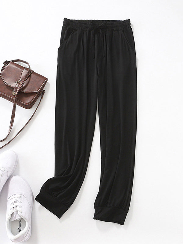 Solid Color Bandage Casual Loose Pajama Pants