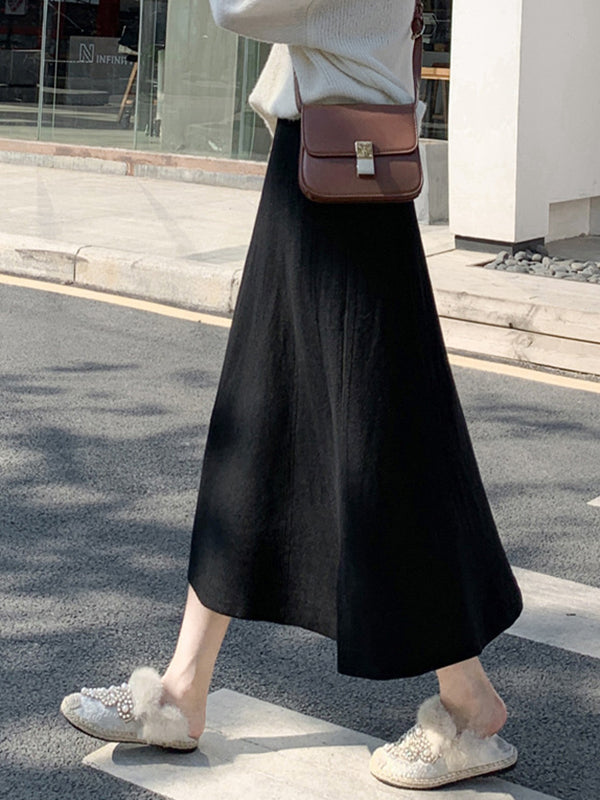 Stylish A-Line Solid Color Skirts Bottoms