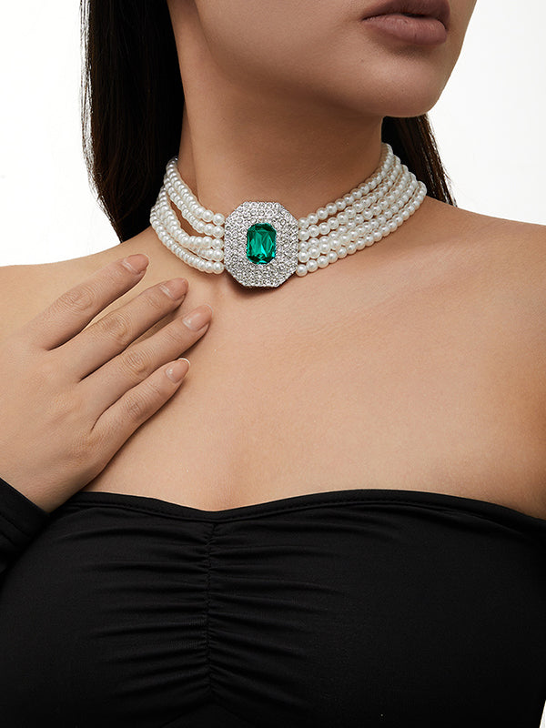 Geometric Layered Rhine Stones Necklaces Accessories