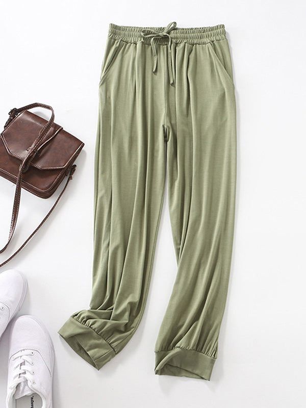 Solid Color Bandage Casual Loose Pajama Pants