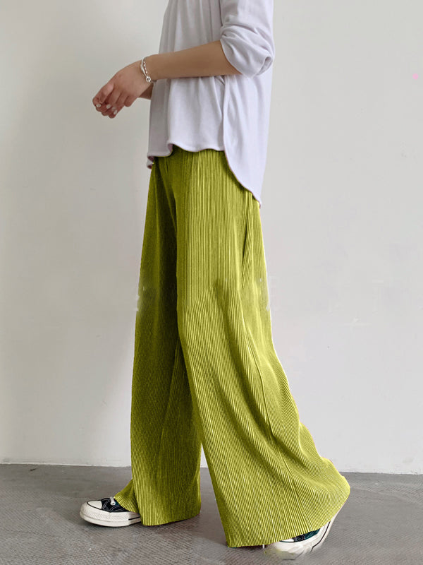 Casual Solid Color Pleats Capri-Pants Bottoms
