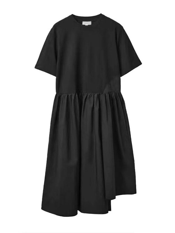 Casual Loose Short Sleeves Solid Color Round-Neck Midi Dresses