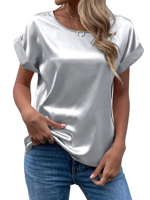 Loose Short Sleeves Solid Color Round-Neck T-Shirts Tops