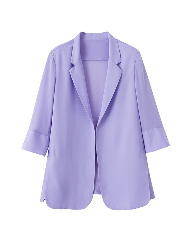 Long Sleeves Loose Solid Color Split-Side Sun Protection Notched Collar Blazer Outerwear