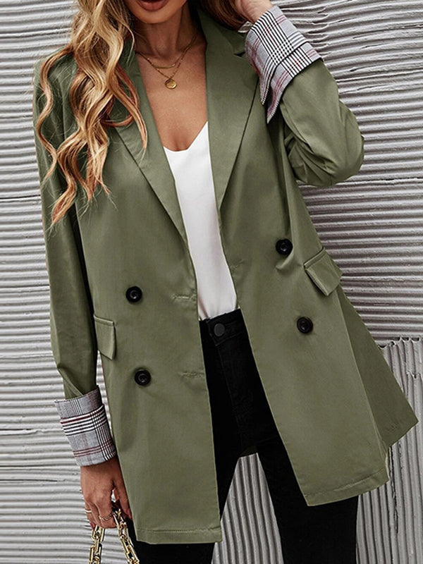 Long Sleeves Loose Buttoned Pockets Split-Joint Notched Collar Blazer Outerwear