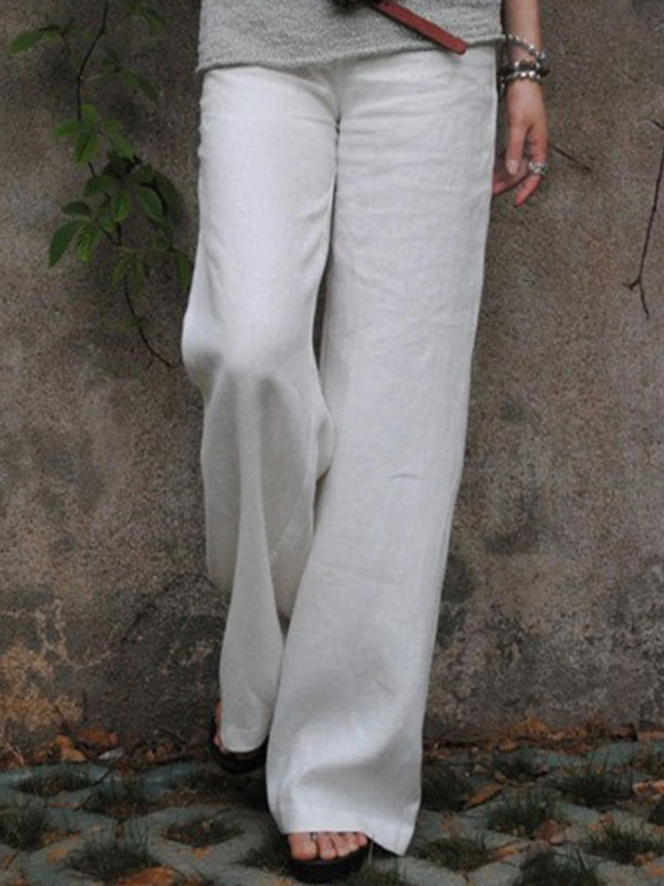 High Waisted Loose Elasticity Pockets Solid Color Pants Trousers