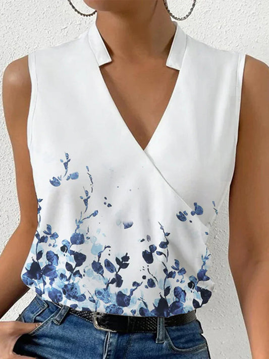 Loose Plus Size Flower Print Split-Joint V-Neck Vest Top