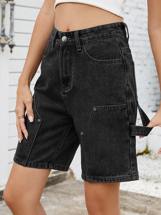 Wide Leg Buttoned Pockets Jean Pants Bottoms Shorts Bottoms