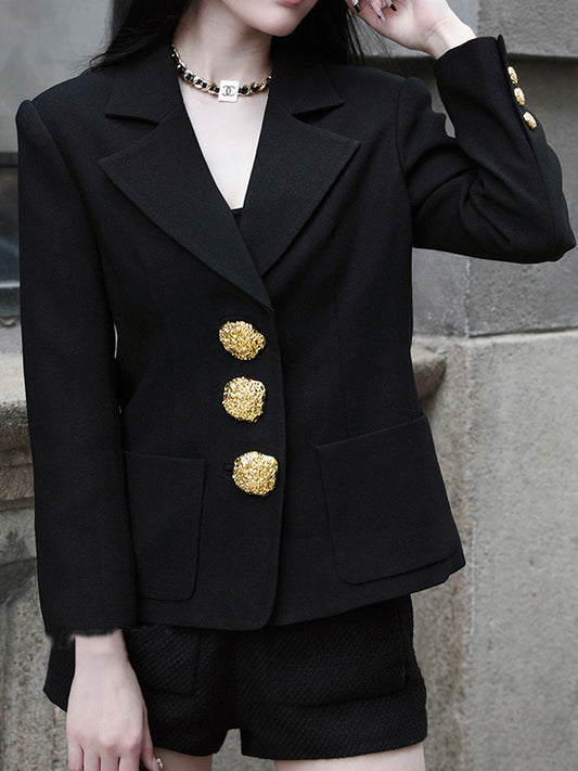 Long Sleeves Loose Buttoned Pockets Split-Joint Notched Collar Blazer Outerwear