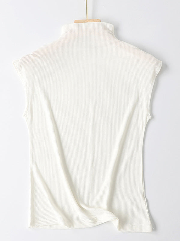 Simple Solid Color Sleeveless Casual High-Neck Vest