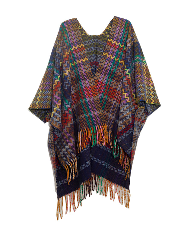 High-Low Long Sleeves Keep Warm Split-Side Tasseled Shawl&Scarf