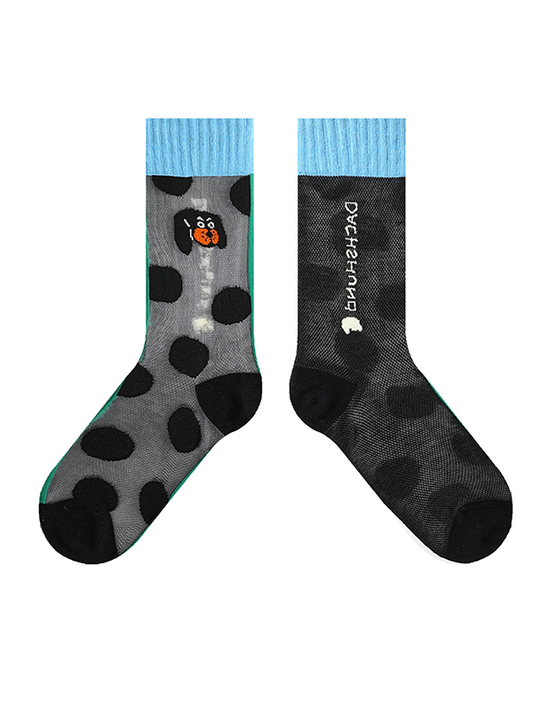 Black Breathable Cartoon Dog Contrast Color Multi-Colored Plaid Socks Accessories