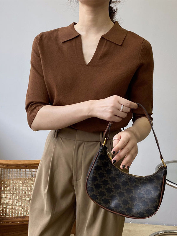 7 Colors Urban Solid Color Half Sleeves Knitting Shirt Top