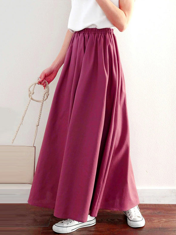 A-Line Loose Elasticity Solid Color Skirts Bottoms
