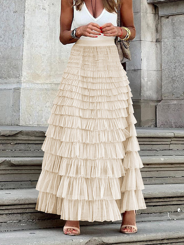 A-Line High Waisted Solid Color Tulle Skirts Bottoms